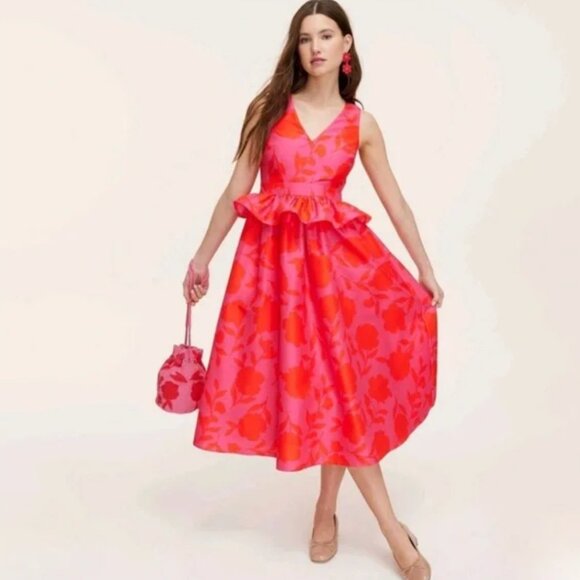 New! Kate Spade X Target Classic Rose Peplum Midi Dress - Picture 1 of 8